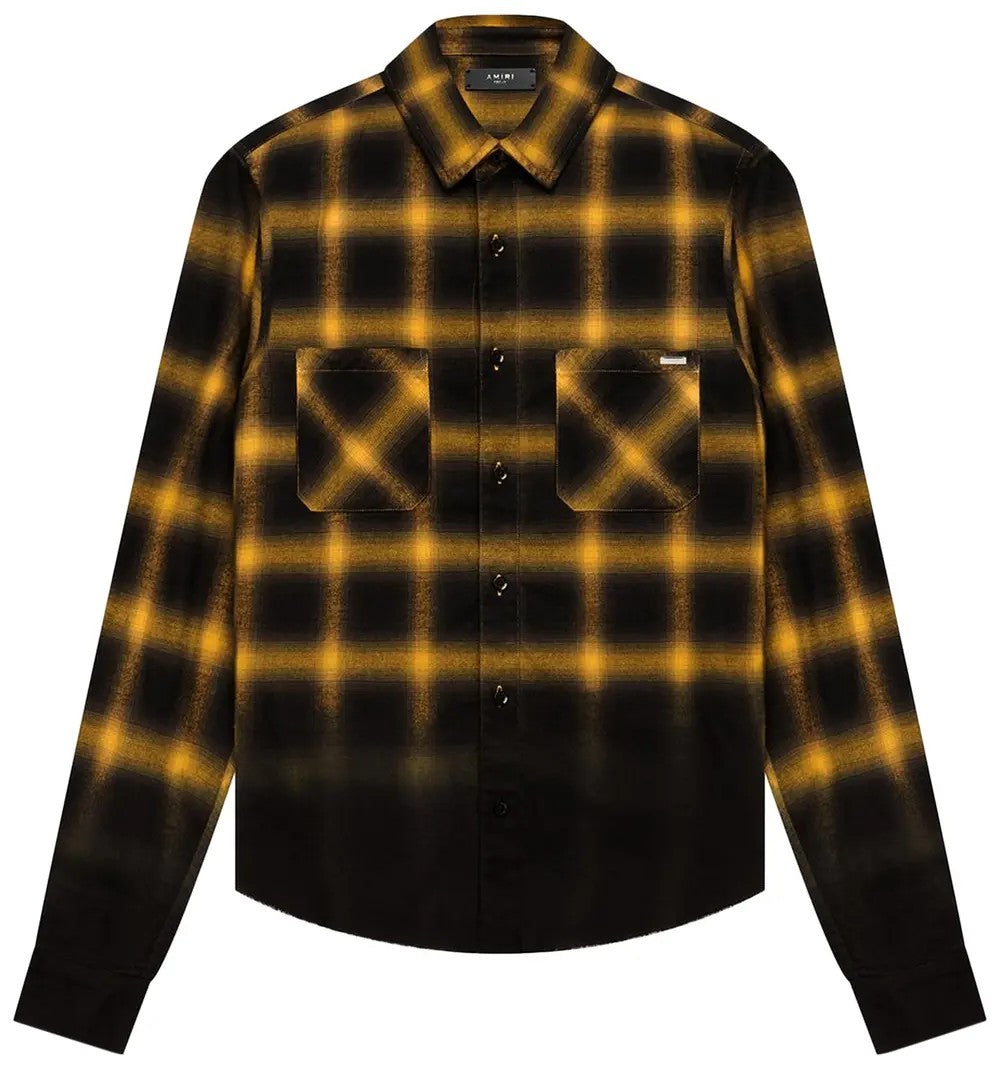 AMIRI MEN'S BLACK YELLOW PLAID SHIRT