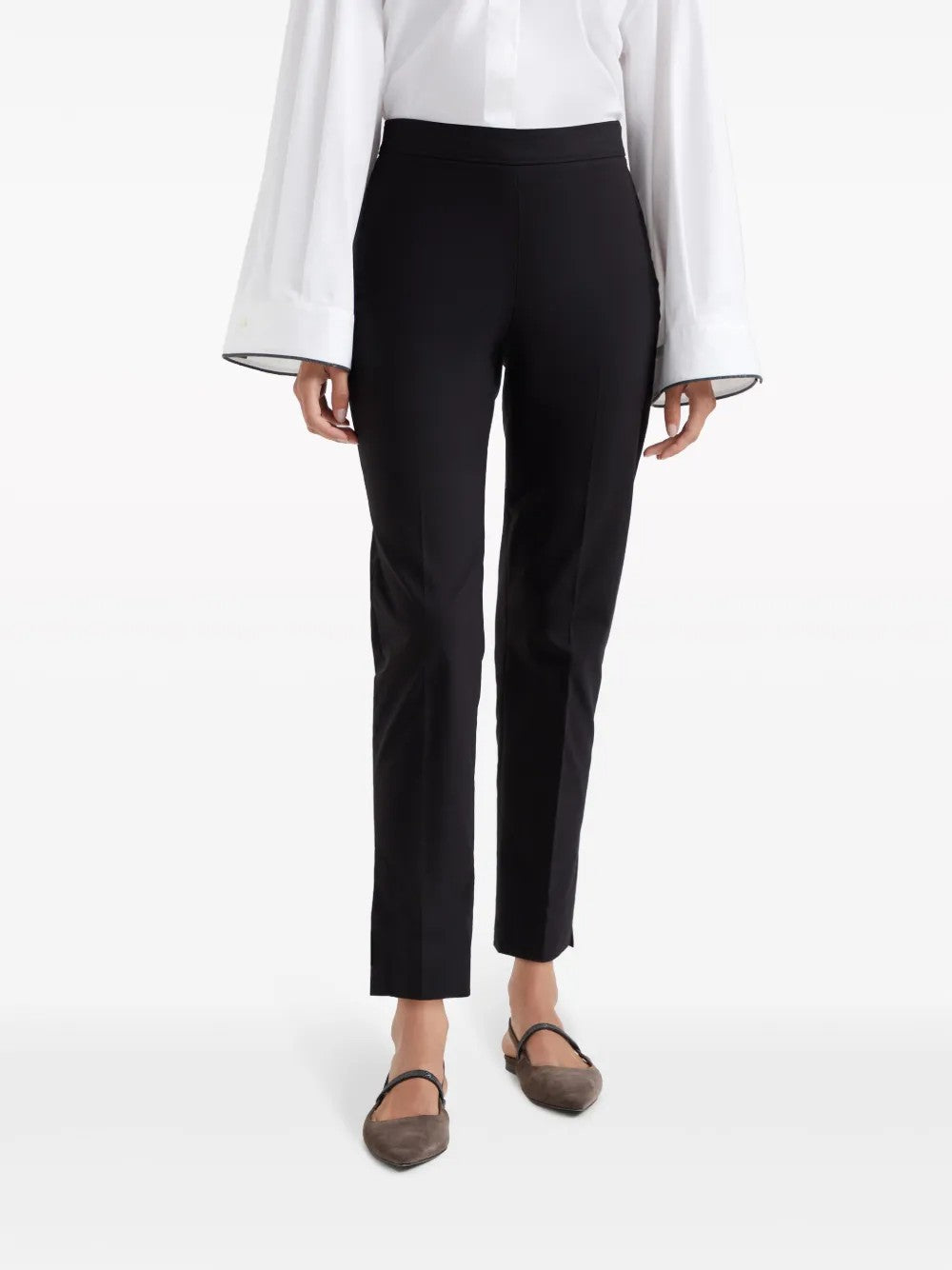 BRUNELLO CUCINELLI WOMEN'S BLACK TAILORED COTTON TROUSERS