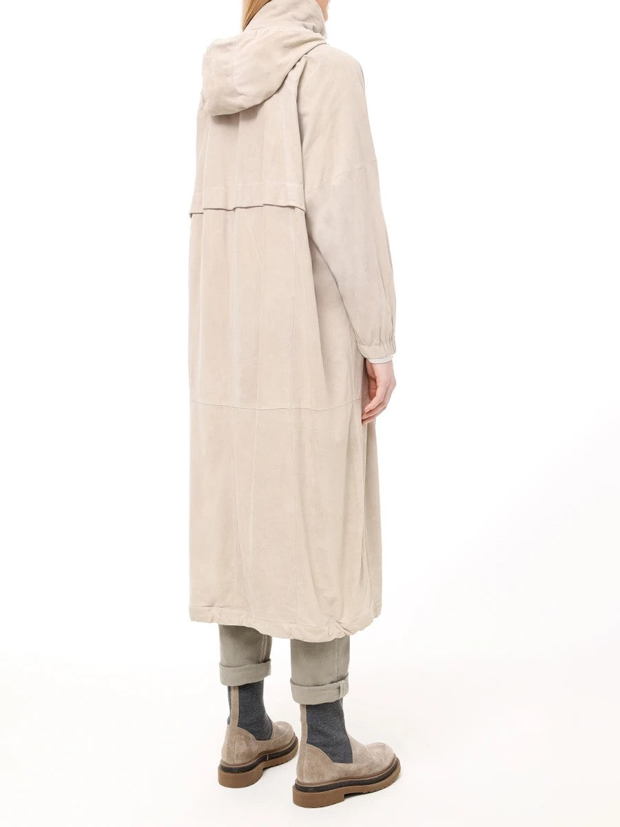 BRUNELLO CUCINELLI WOMEN'S LIGHT BEIGE LEATHER HOODED JACKET