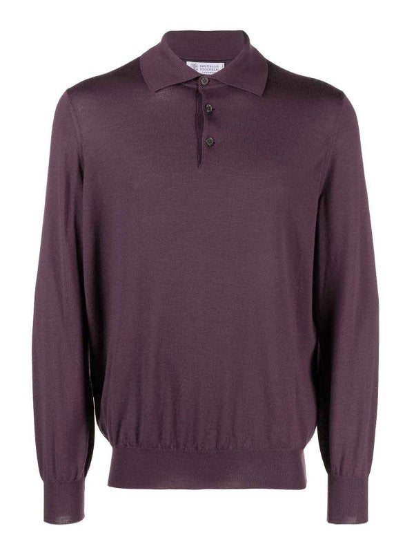 BRUNELLO CUCINELLI MEN'S DARK PURPLE WOOL POLO SHIRT