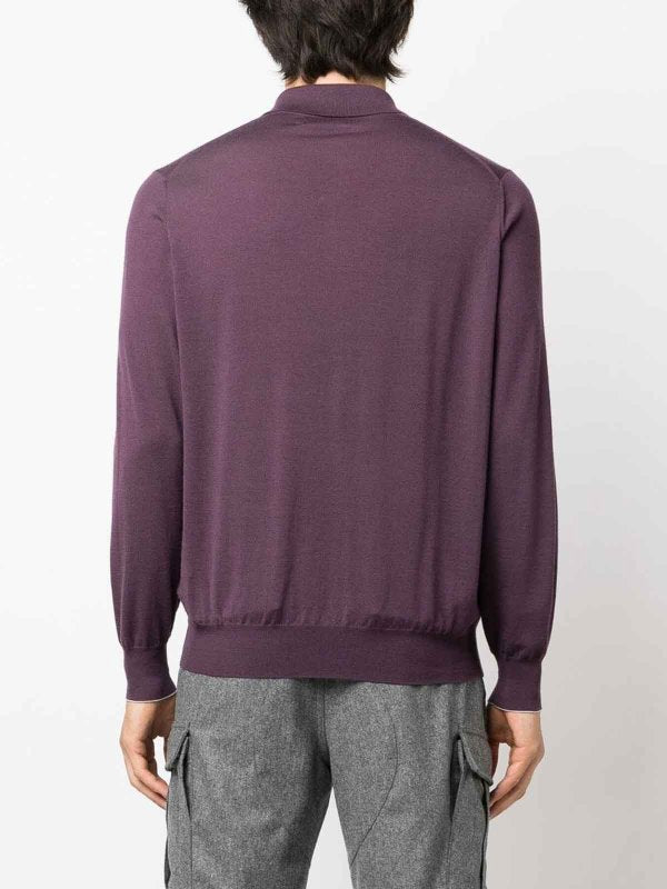 BRUNELLO CUCINELLI MEN'S DARK PURPLE WOOL POLO SHIRT