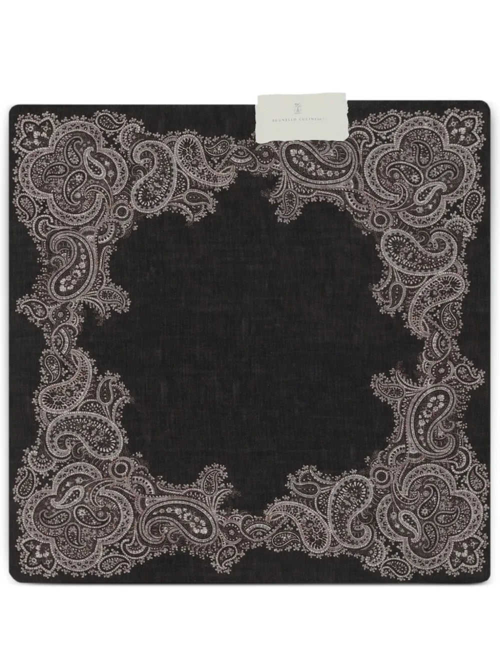 BRUNELLO CUCINELLI MEN'S BLACK SILK PAISLEY POCKET SQUARE
