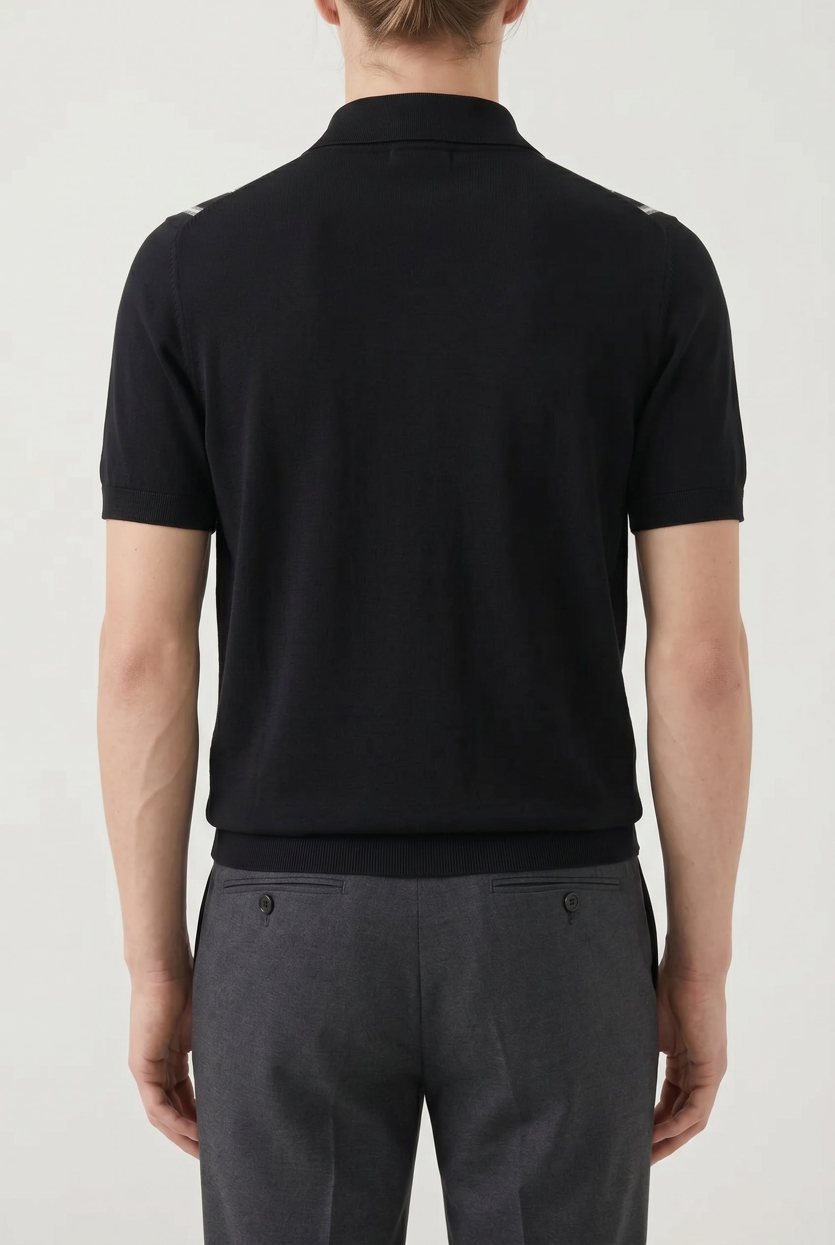 BRUNELLO CUCINELLI MEN'S BLACK STRIPED COTTON POLO SHIRT
