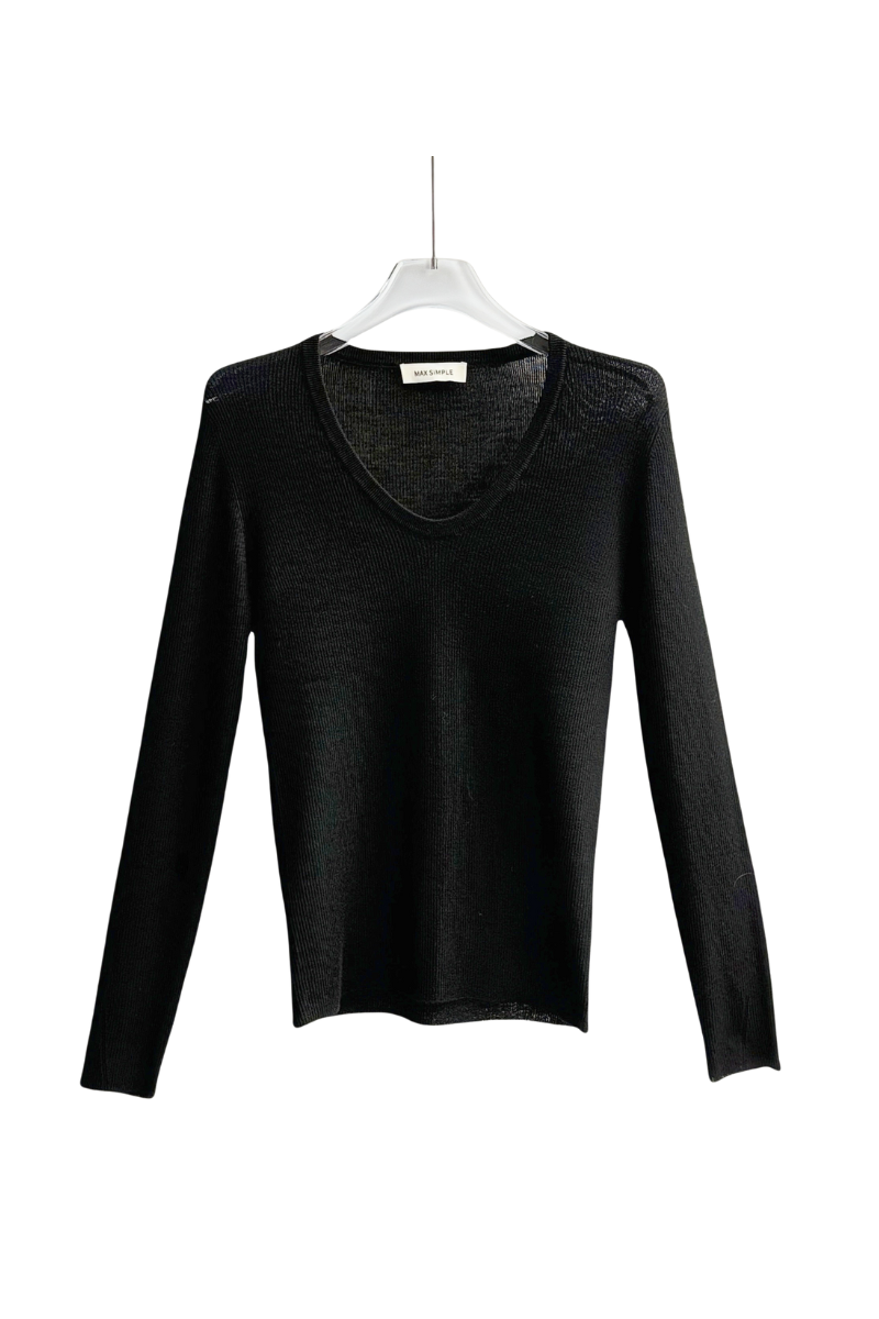 Max Simple V Neck Wool Sweater Black
