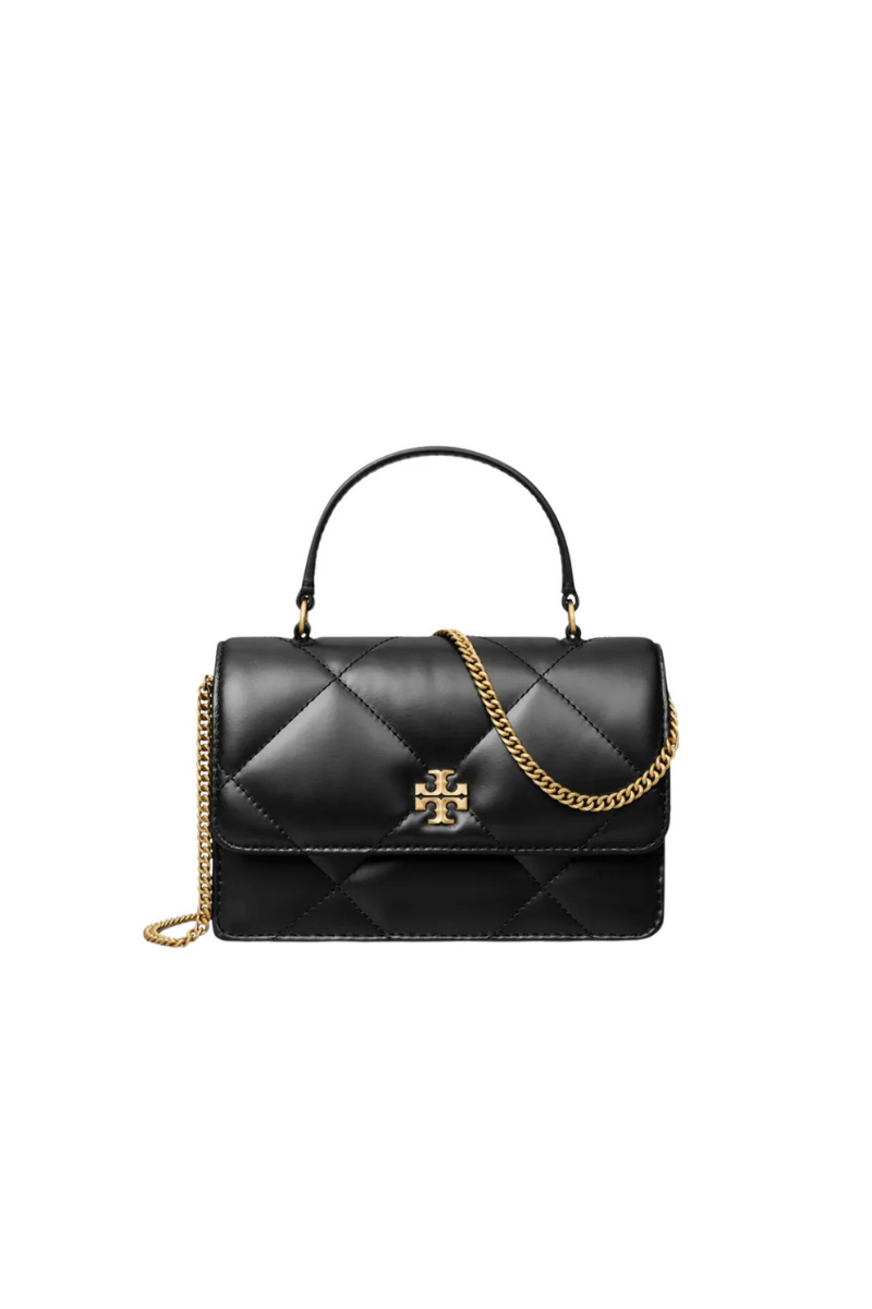 Tory Burch Kira Diamond Quilt Mini Top Handle Chain Wallet Black 158326-001
