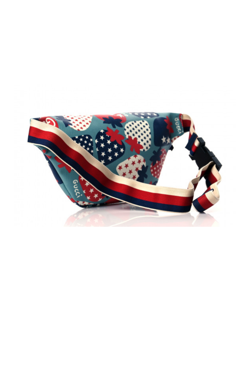 Gucci Soft Coated Cosmic Strawberries Children's Belt Bag Belt - Dusty Azure Multicolor Royale Mystic White Hibiscus Red Marine