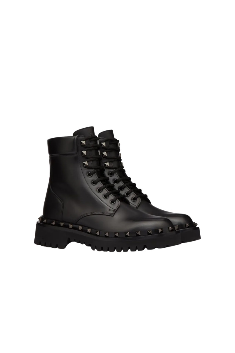 Valentino Garavani 50mm Rockstud Combat Boots In Black