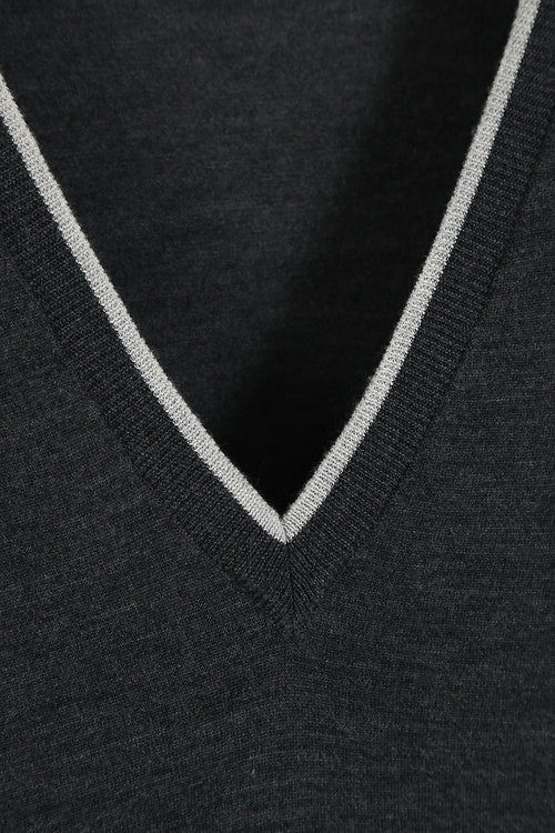 ELEVENTY WOMEN'S DARK BLUE V NECK SWEATER