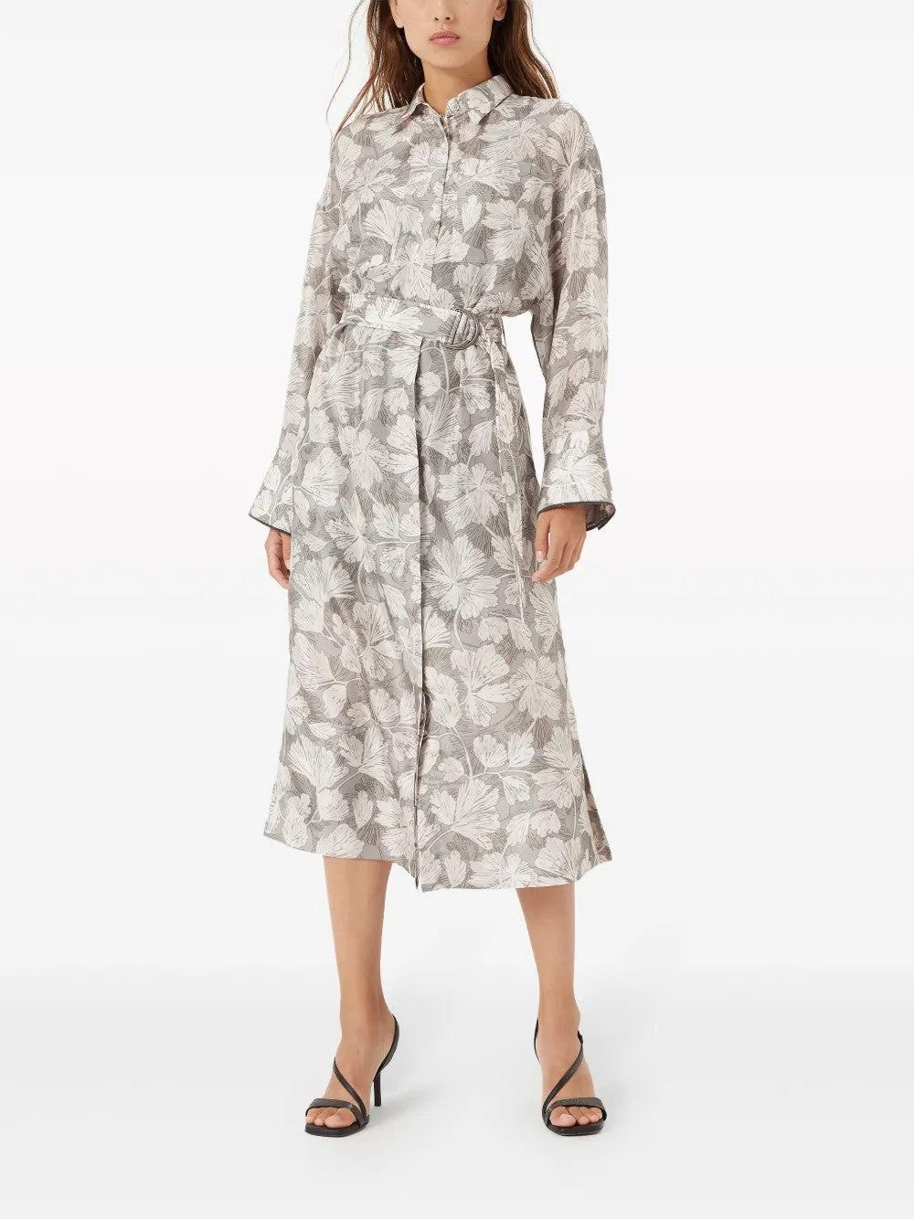 BRUNELLO CUCINELLI WOMEN'S LIGHT GREY SILK SHIRT DRESS