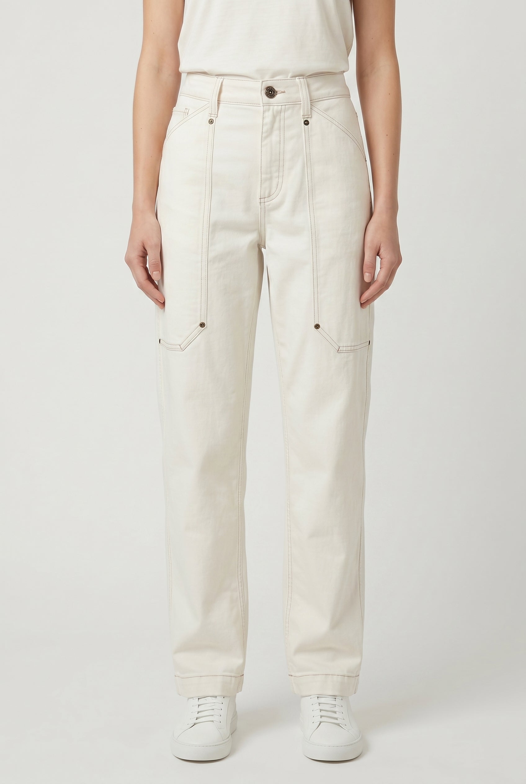 BRUNELLO CUCINELLI WOMEN'S OFF WHITE RELAXED COTTON TROUSERS