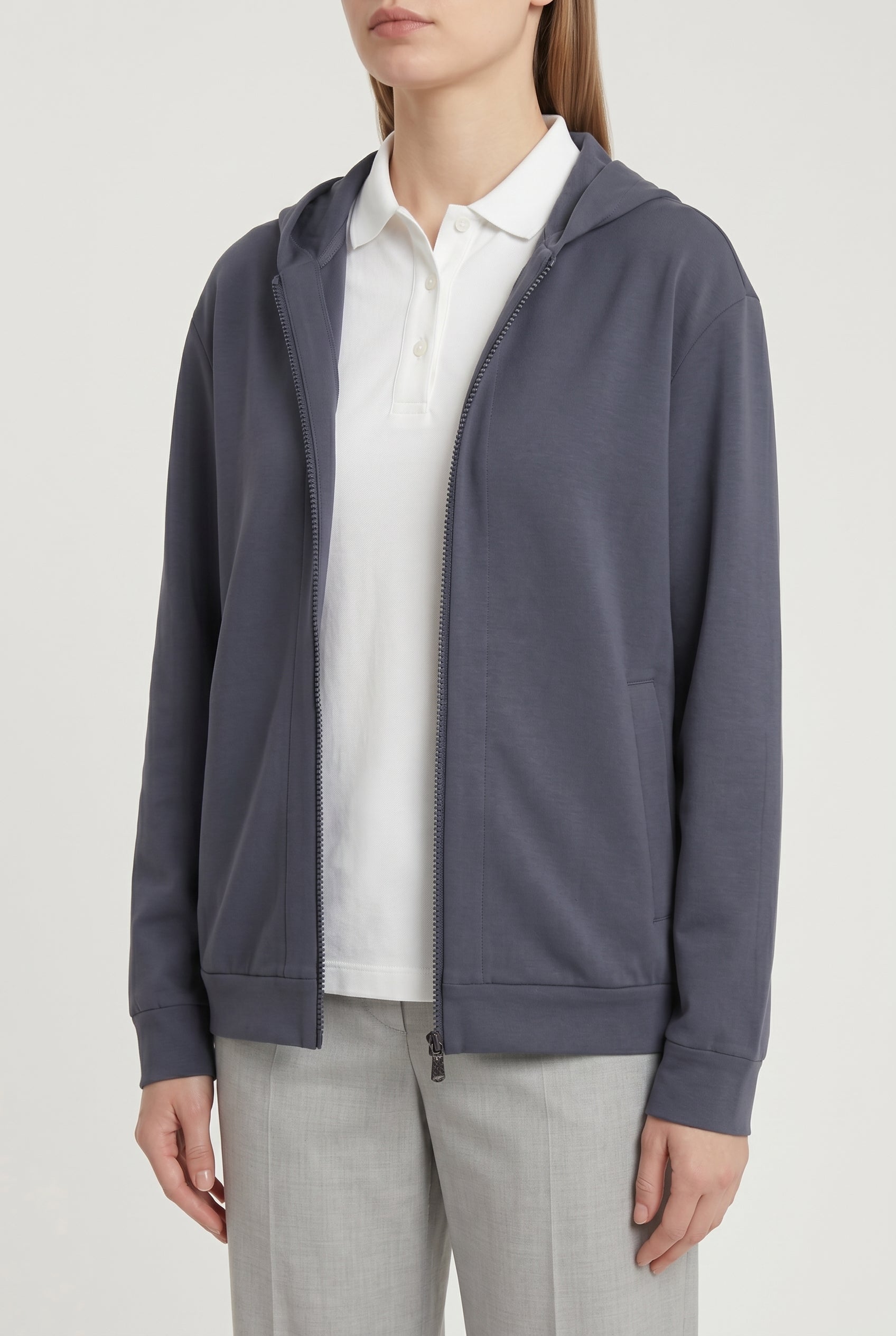 BRUNELLO CUCINELLI WOMEN'S DARK BLUE ZIP HOODIE