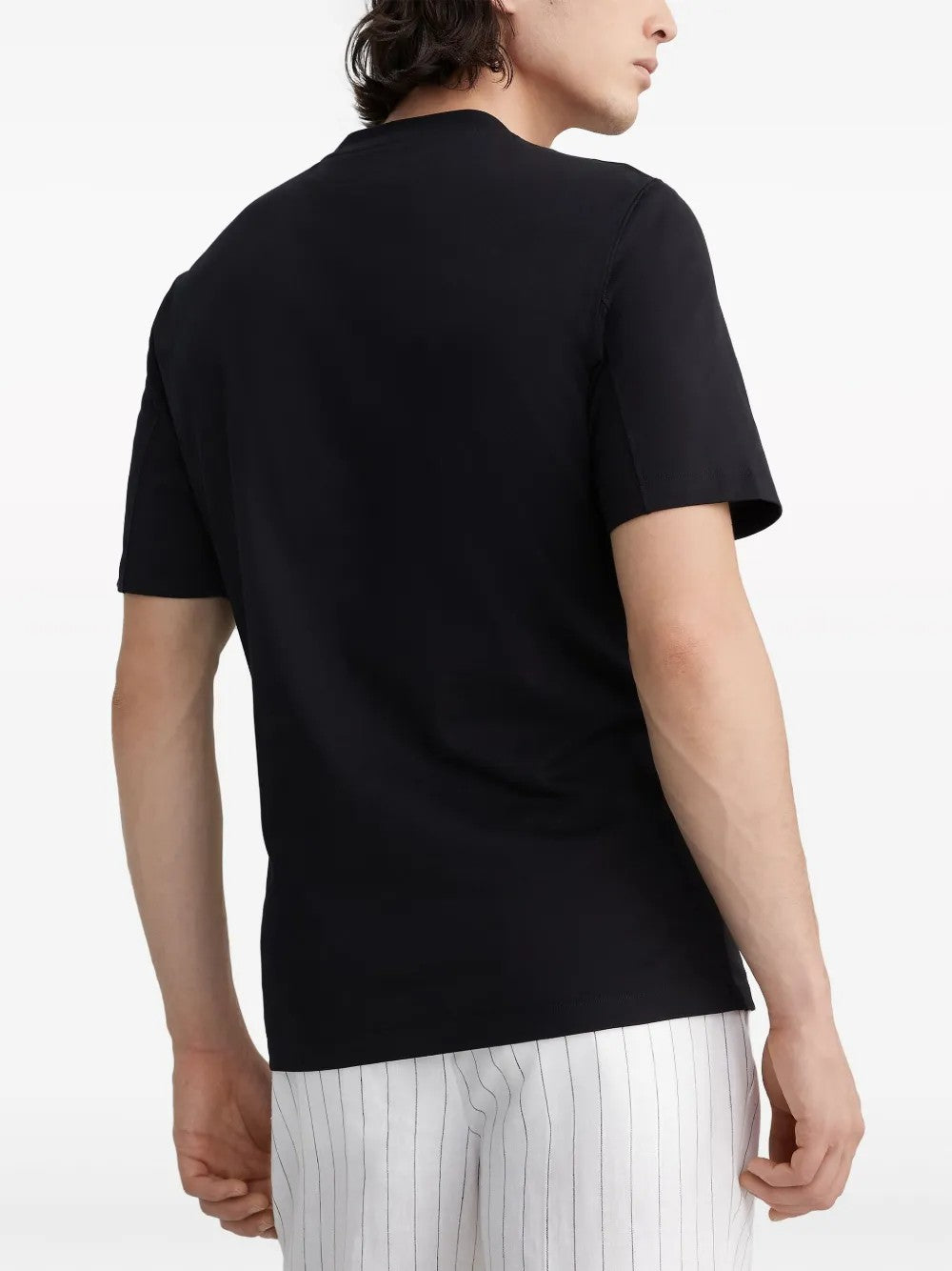 BRUNELLO CUCINELLI MEN'S BLACK COTTON CREWNECK SHIRT