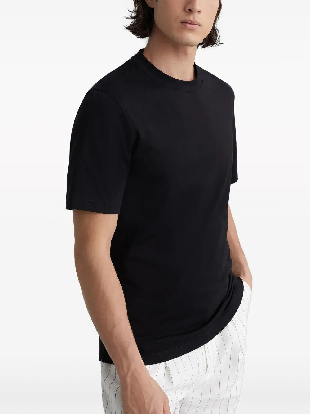 BRUNELLO CUCINELLI MEN'S BLACK COTTON CREWNECK SHIRT
