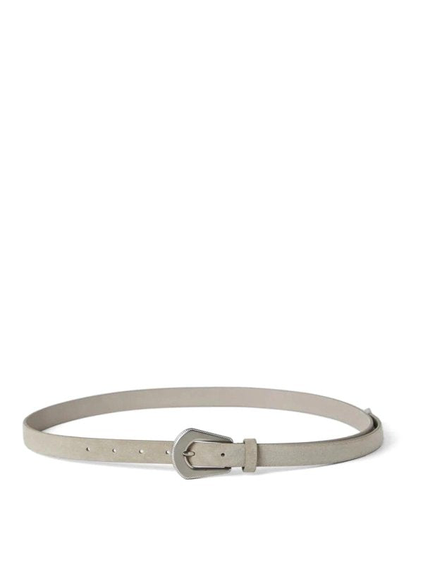 BRUNELLO CUCINELLI WOMEN'S LIGHT GREY SUEDE BELT
