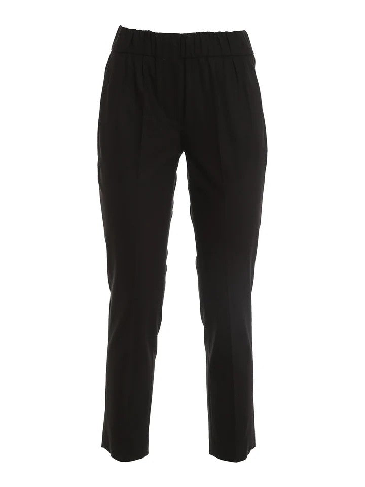 BRUNELLO CUCINELLI WOMEN'S BLACK RELAXED COTTON TROUSERS