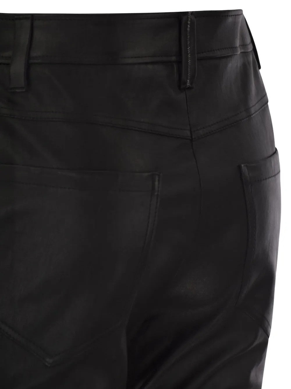 BRUNELLO CUCINELLI WOMEN'S BLACK LEATHER STRAIGHT TROUSERS