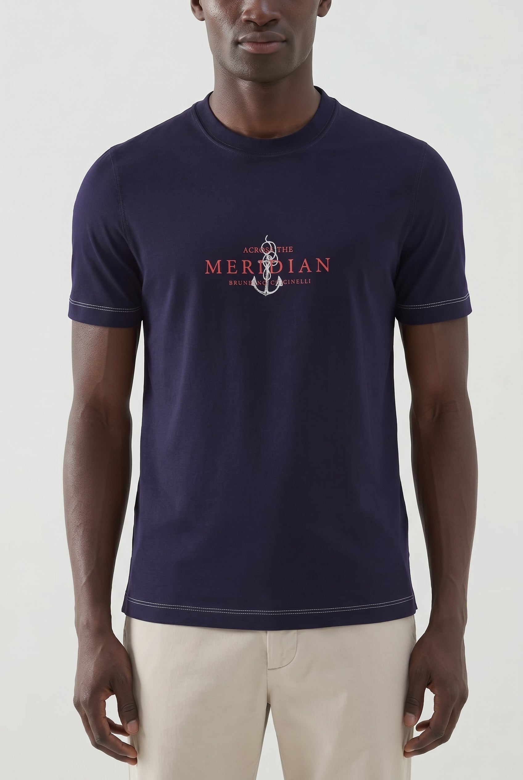 BRUNELLO CUCINELLI MEN'S COBALT GRAPHIC CREWNECK T-SHIRT