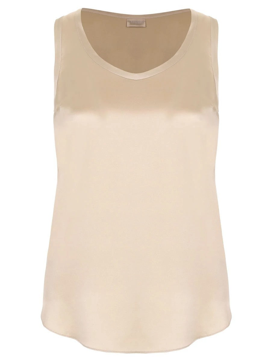 BRUNELLO CUCINELLI WOMEN'S LIGHT GOLD SILK TANK TOP