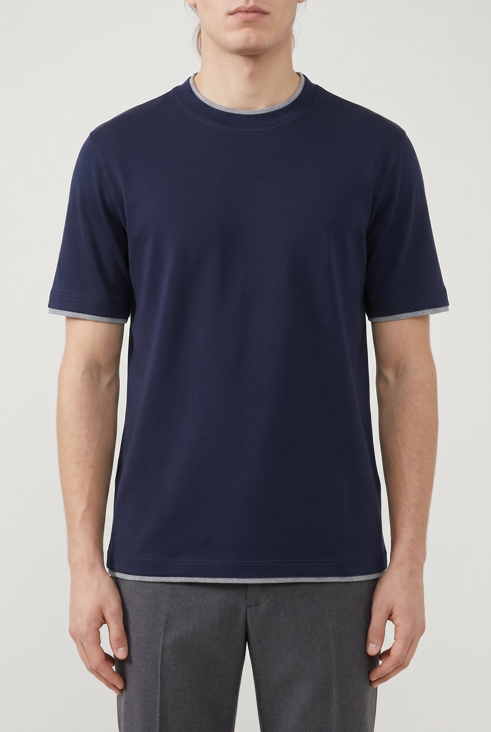 BRUNELLO CUCINELLI MEN'S DARK BLUE COTTON SHIRT
