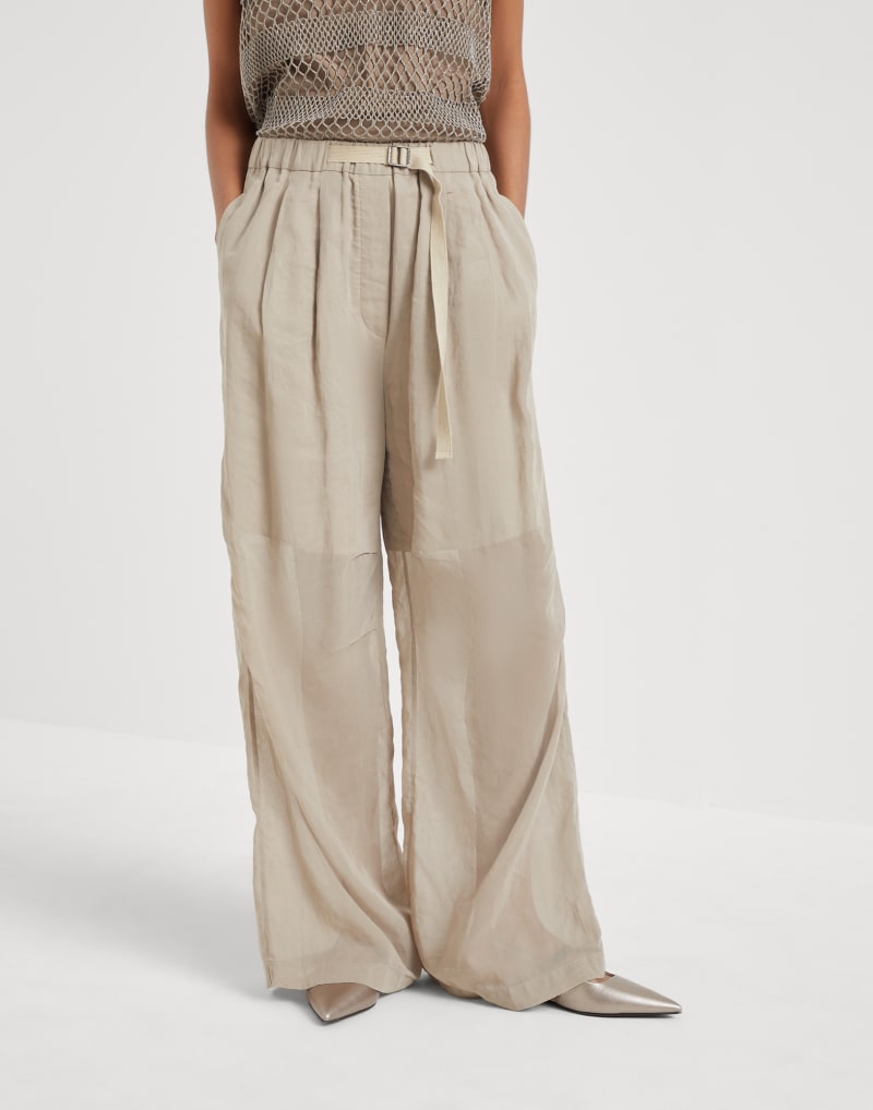 BRUNELLO CUCINELLI WOMEN'S LIGHT BEIGE WIDE LEG TROUSERS