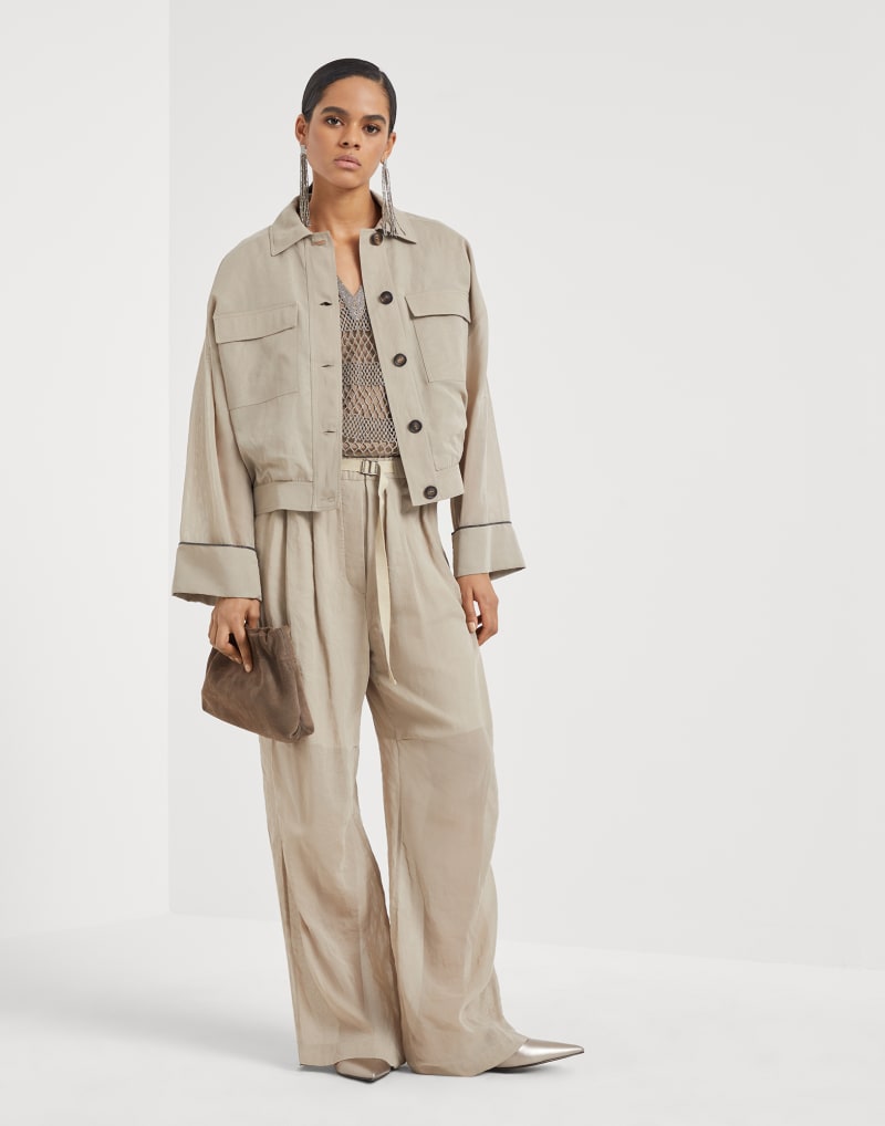 BRUNELLO CUCINELLI WOMEN'S LIGHT BEIGE WIDE LEG TROUSERS