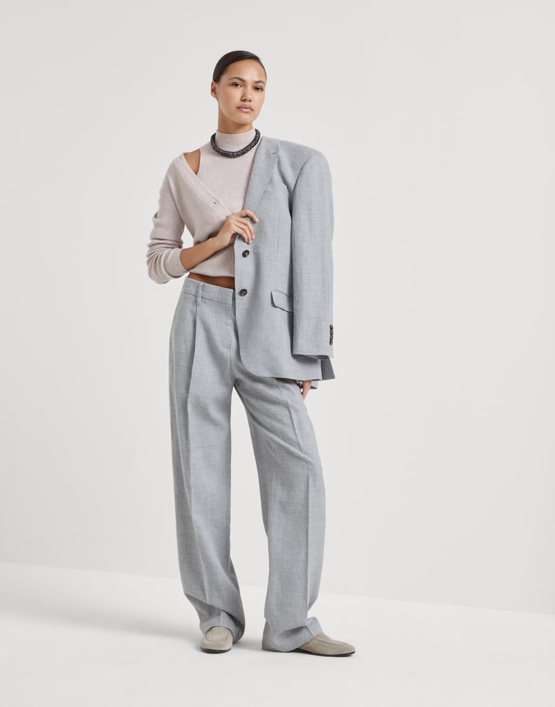 BRUNELLO CUCINELLI WOMEN'S LIGHT GREY LINEN WOOL TROUSERS