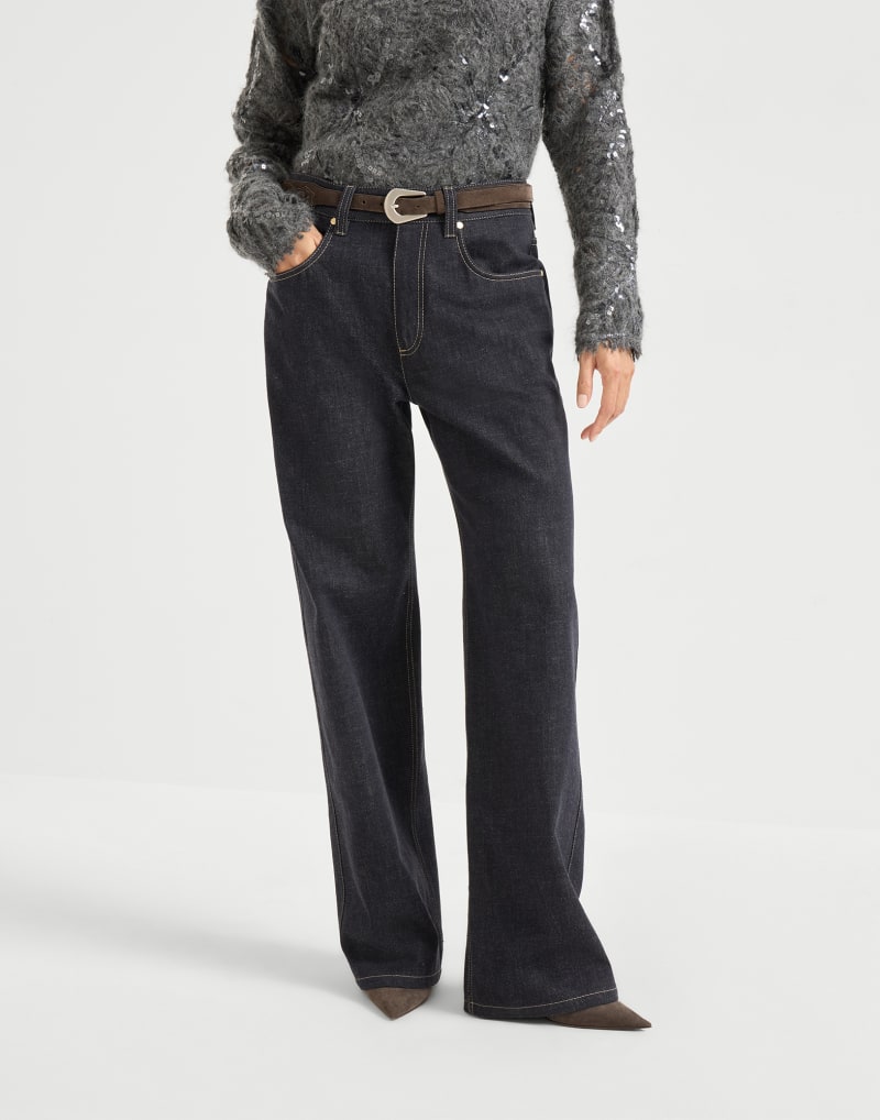 BRUNELLO CUCINELLI WOMEN'S DARK BLUE WIDE TROUSERS
