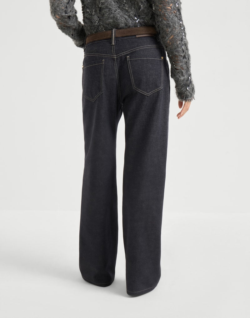 BRUNELLO CUCINELLI WOMEN'S DARK BLUE WIDE TROUSERS