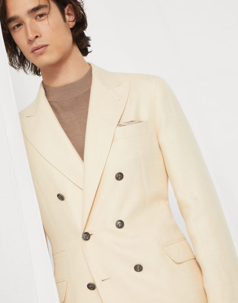 BRUNELLO CUCINELLI MEN'S CREAM WOOL SILK LINEN BLAZER