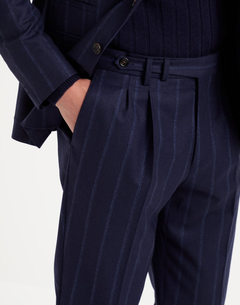 BRUNELLO CUCINELLI MEN'S NAVY WOOL TAILORED TROUSERS