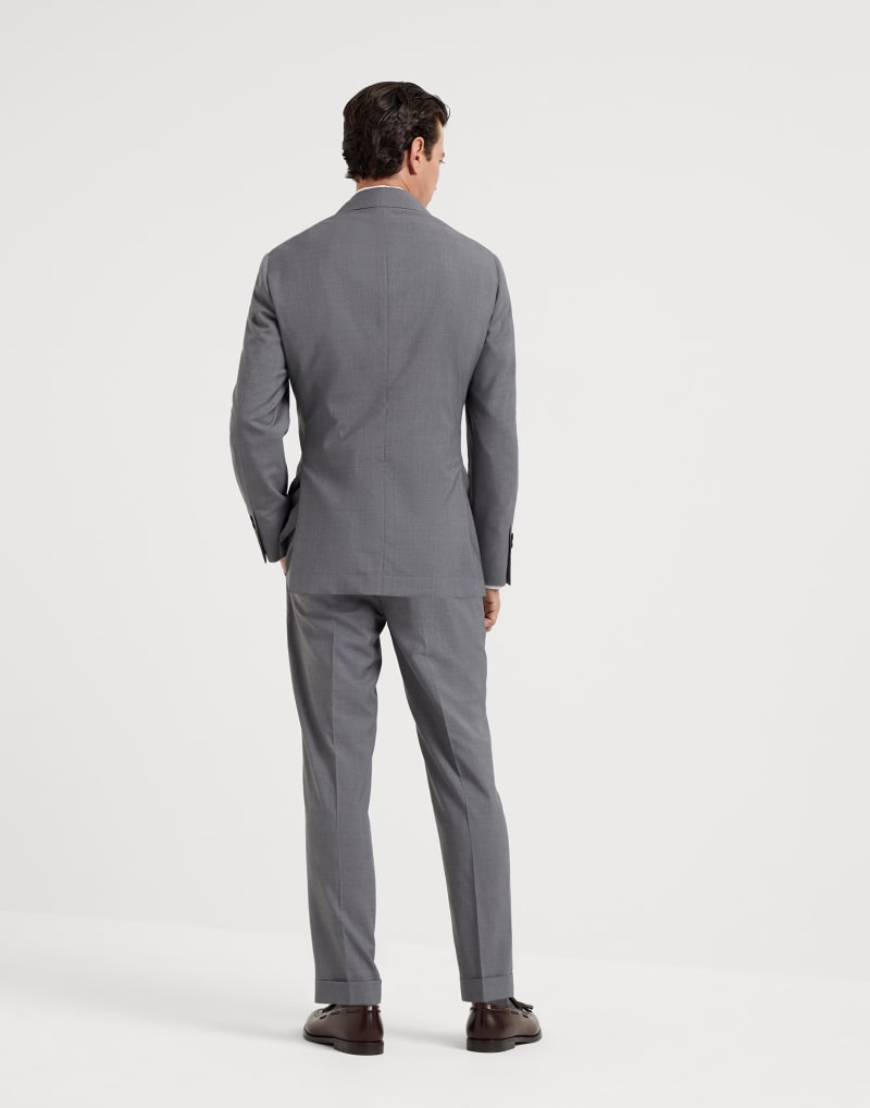 BRUNELLO CUCINELLI MEN'S LIGHT GREY WOOL SILK TROUSERS