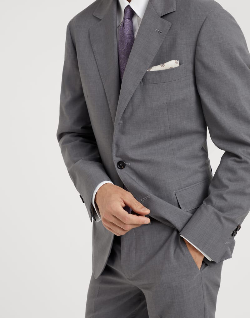 BRUNELLO CUCINELLI MEN'S LIGHT GREY WOOL SILK TROUSERS