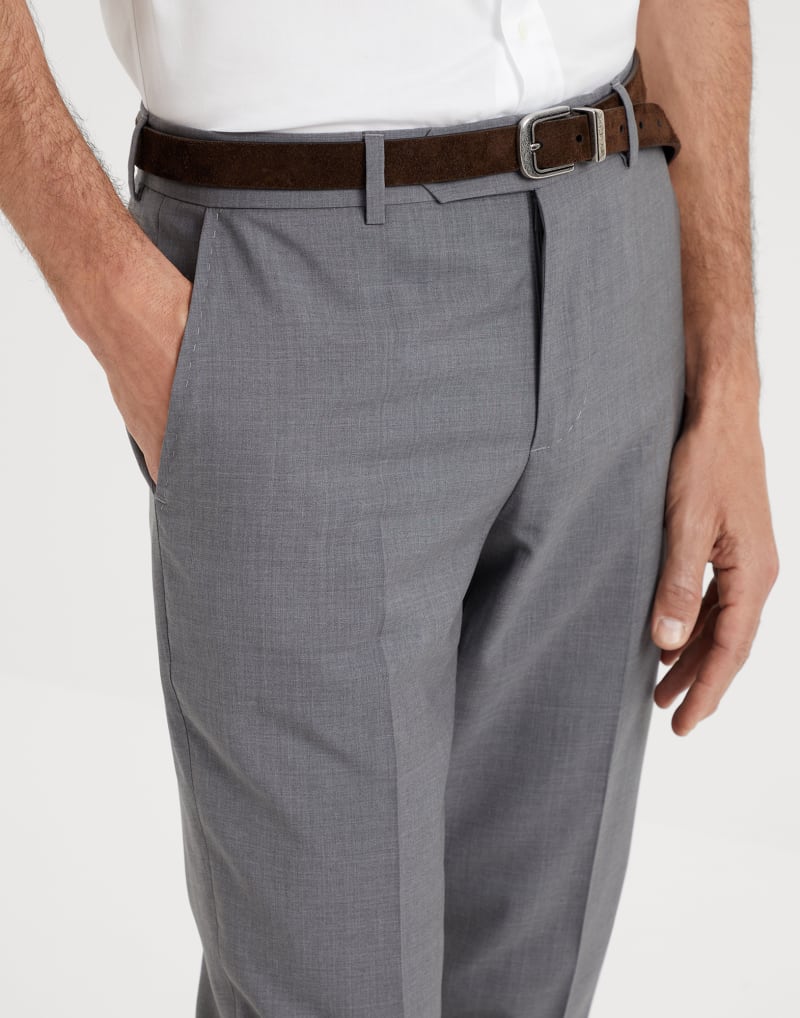 BRUNELLO CUCINELLI MEN'S LIGHT GREY WOOL TROUSERS