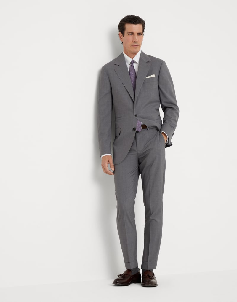 BRUNELLO CUCINELLI MEN'S LIGHT GREY WOOL TROUSERS