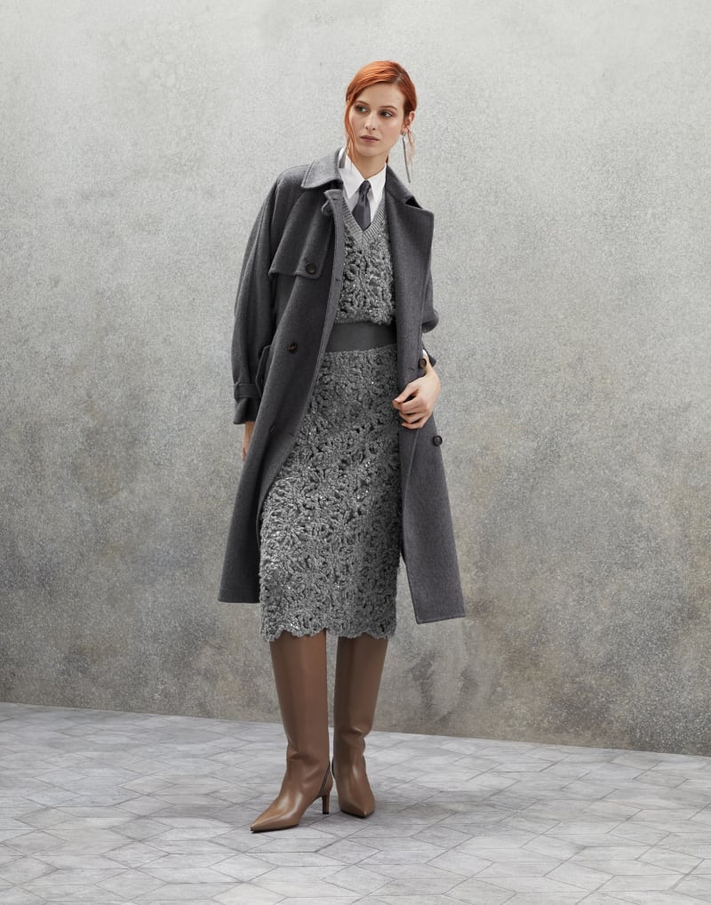 BRUNELLO CUCINELLI WOMEN'S MEDIUM GREY WOOL PENCIL SKIRT