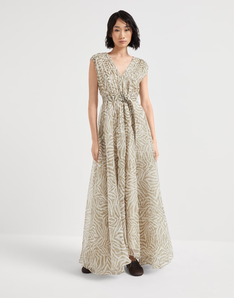 BRUNELLO CUCINELLI WOMEN'S SILK BEIGE PATTERNED DRESS