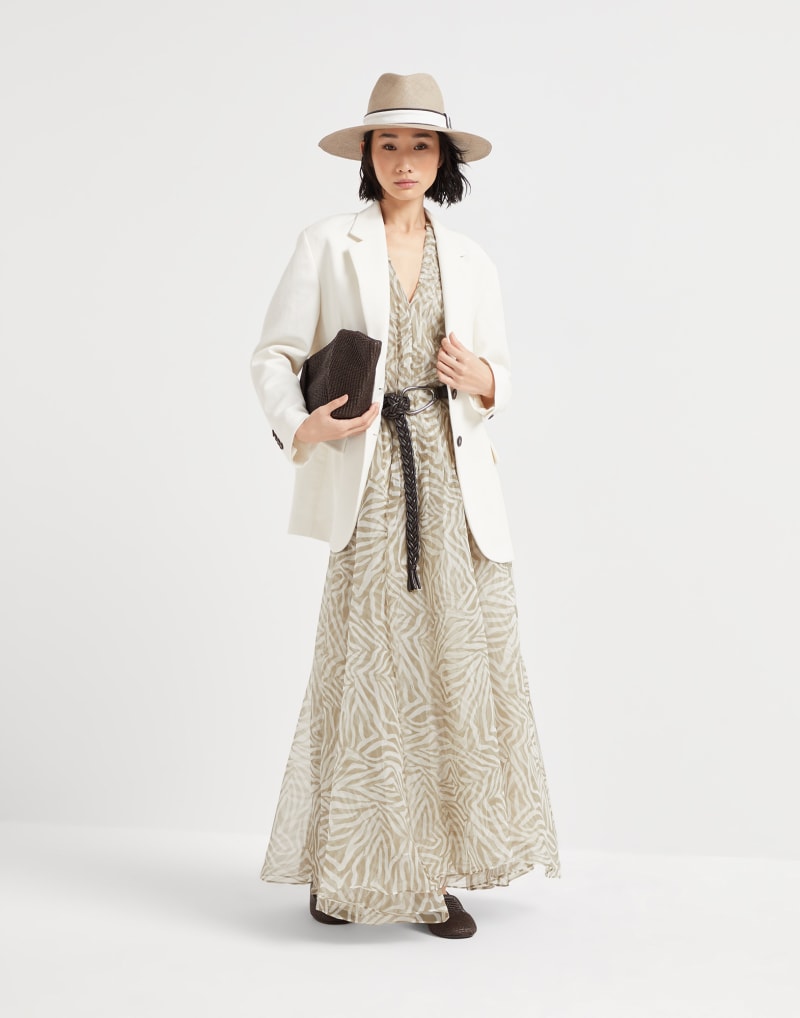 BRUNELLO CUCINELLI WOMEN'S SILK BEIGE PATTERNED DRESS