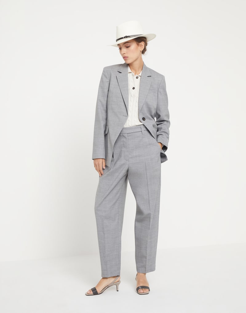 BRUNELLO CUCINELLI WOMEN'S LIGHT GREY WOOL TROUSERS