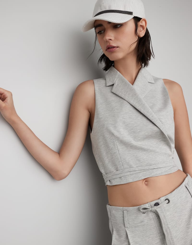 BRUNELLO CUCINELLI WOMEN'S LIGHT GREY SLEEVELESS SHIRT