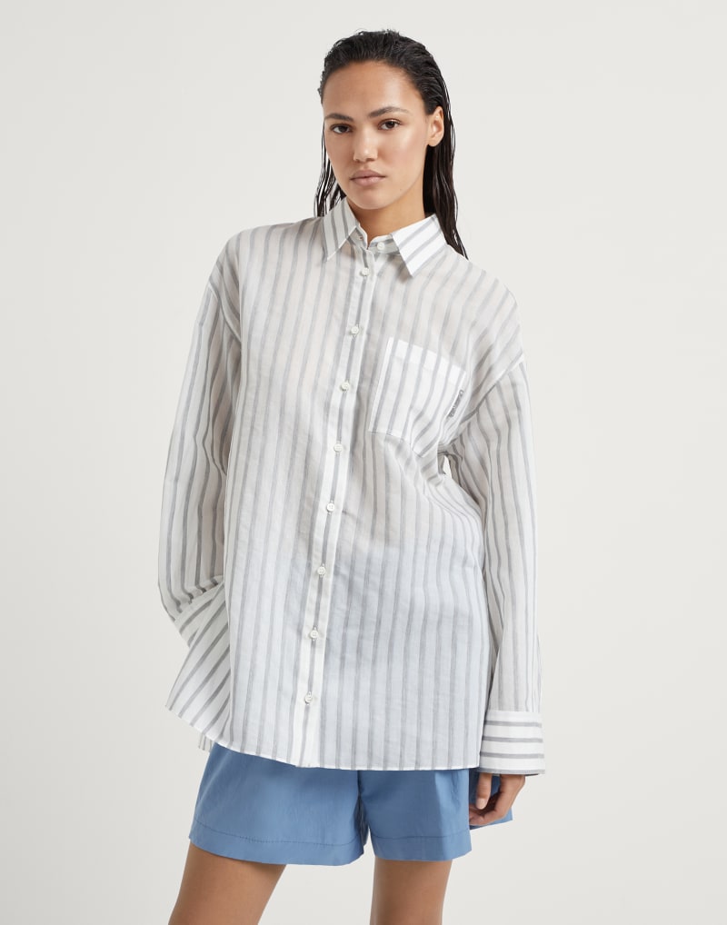 BRUNELLO CUCINELLI WOMEN'S WHITE STRIPED OVERSIZED SHIRT