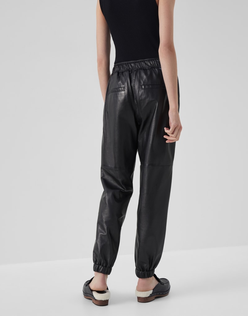 BRUNELLO CUCINELLI WOMEN'S BLACK LEATHER RELAXED TROUSERS