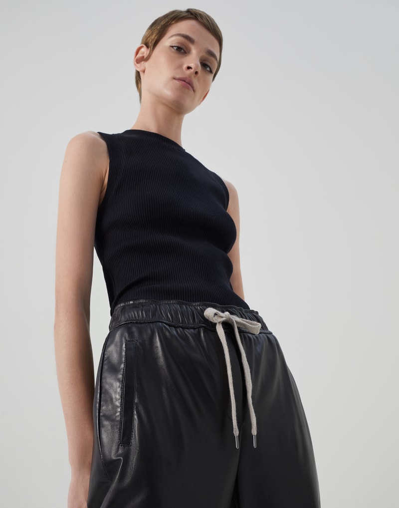 BRUNELLO CUCINELLI WOMEN'S BLACK LEATHER RELAXED TROUSERS