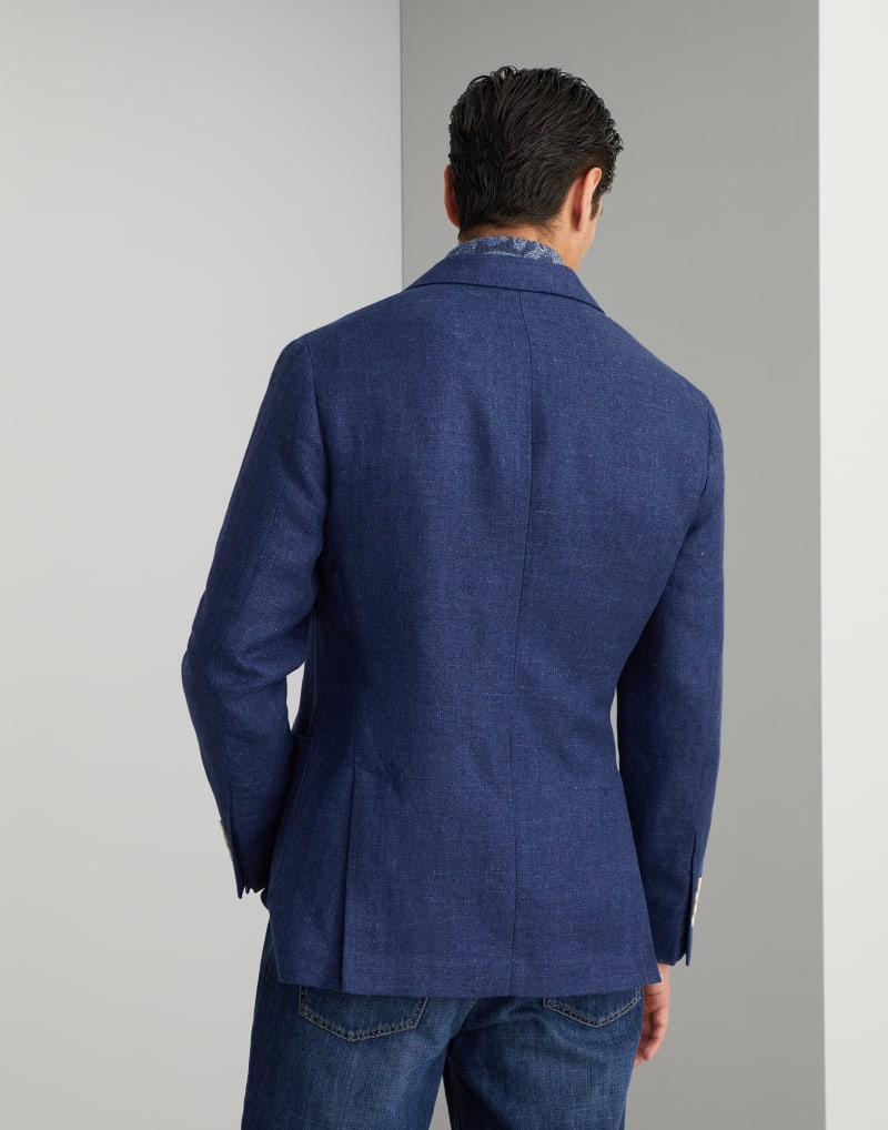 BRUNELLO CUCINELLI MEN'S BLUE LINEN WOOL BLAZER