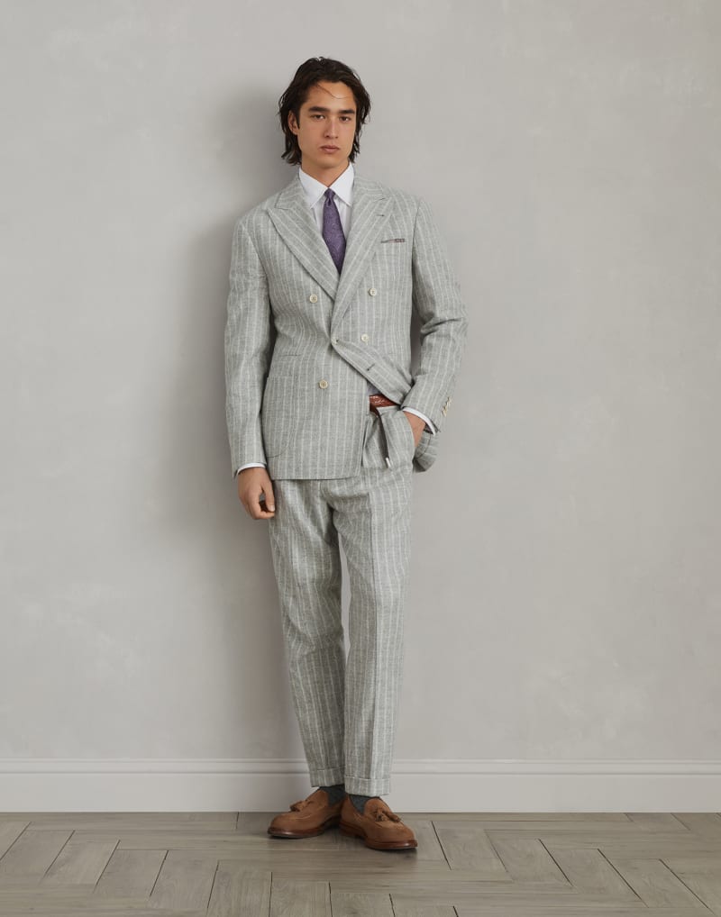 BRUNELLO CUCINELLI MEN'S LIGHT GREY WOOL BLEND TROUSERS