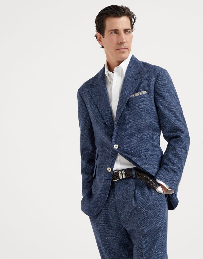BRUNELLO CUCINELLI MEN'S BLUE WOOL SILK TAILORED BLAZER