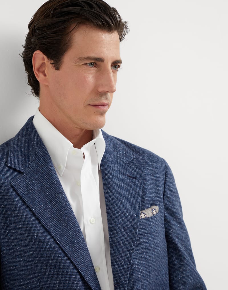BRUNELLO CUCINELLI MEN'S BLUE WOOL SILK TAILORED BLAZER