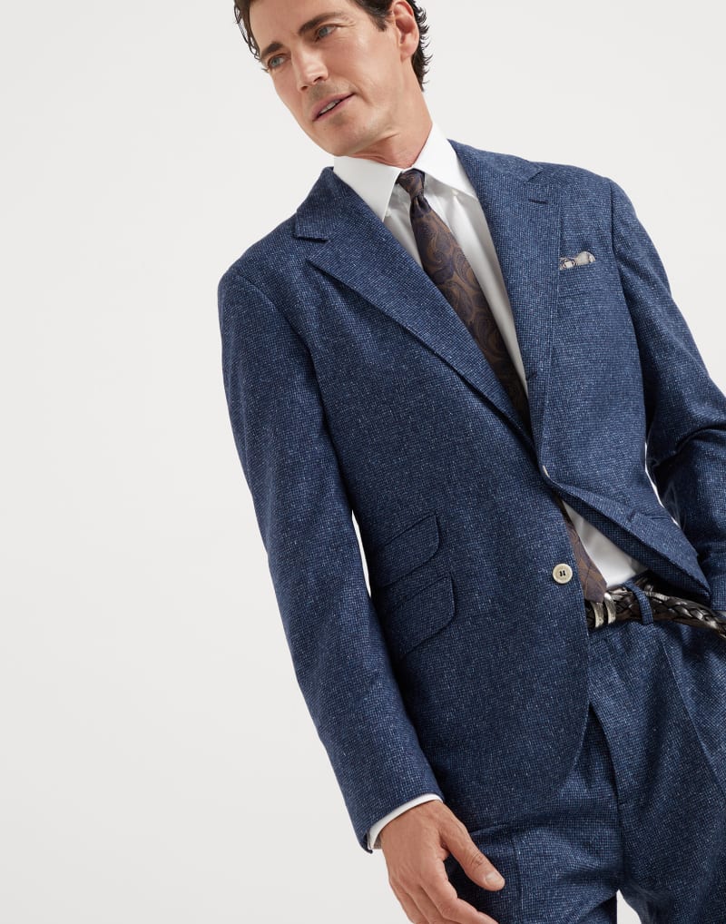 BRUNELLO CUCINELLI MEN'S BLUE WOOL SILK TAILORED BLAZER