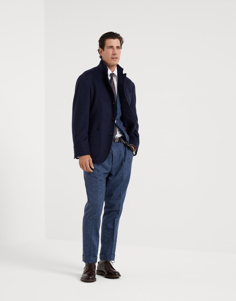 BRUNELLO CUCINELLI MEN'S BLUE WOOL SILK TAILORED BLAZER