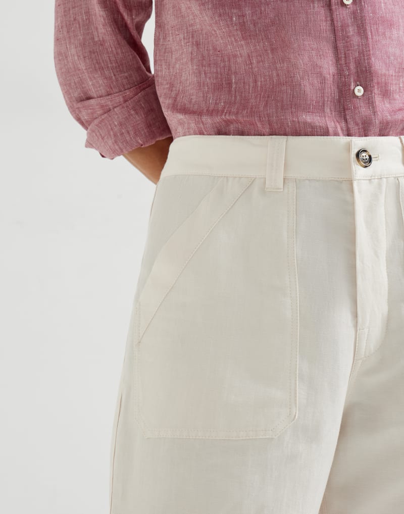 BRUNELLO CUCINELLI MEN'S OFF WHITE LINEN RELAXED TROUSERS