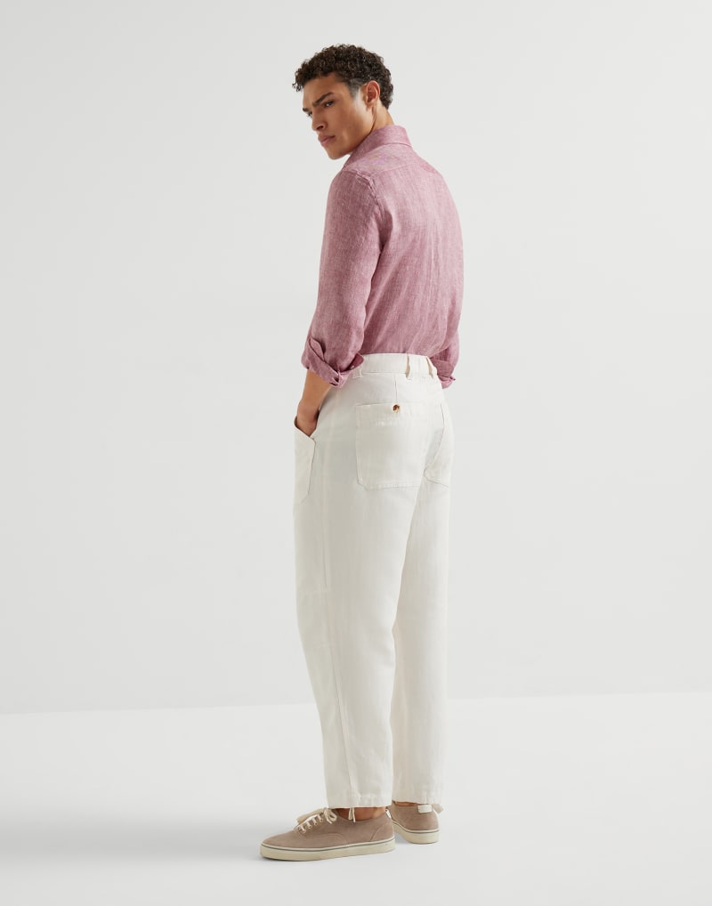 BRUNELLO CUCINELLI MEN'S OFF WHITE LINEN RELAXED TROUSERS